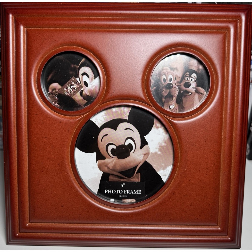 Disney Parks Mickey Mouse 3 Photo Frame Multi Opening Brown Frame w Box